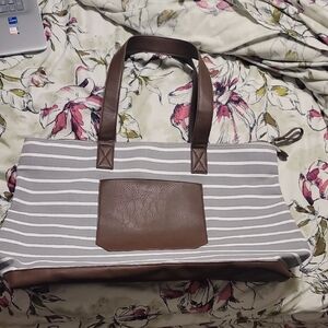 Elegant Striped Gray and Brown Tote Bag